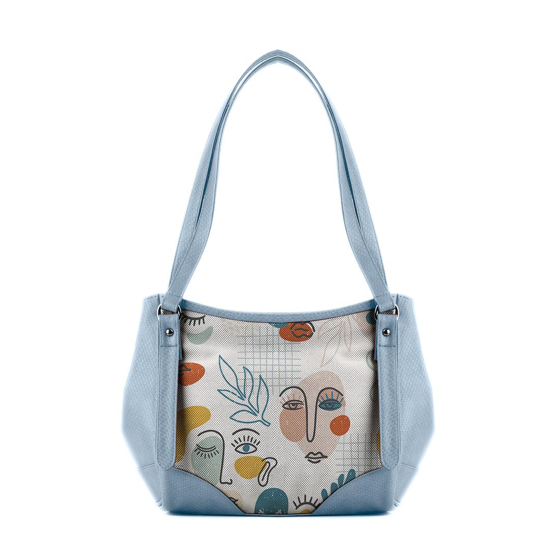 Blue Leather Tote Bag Faces - CANVAEGYPT
