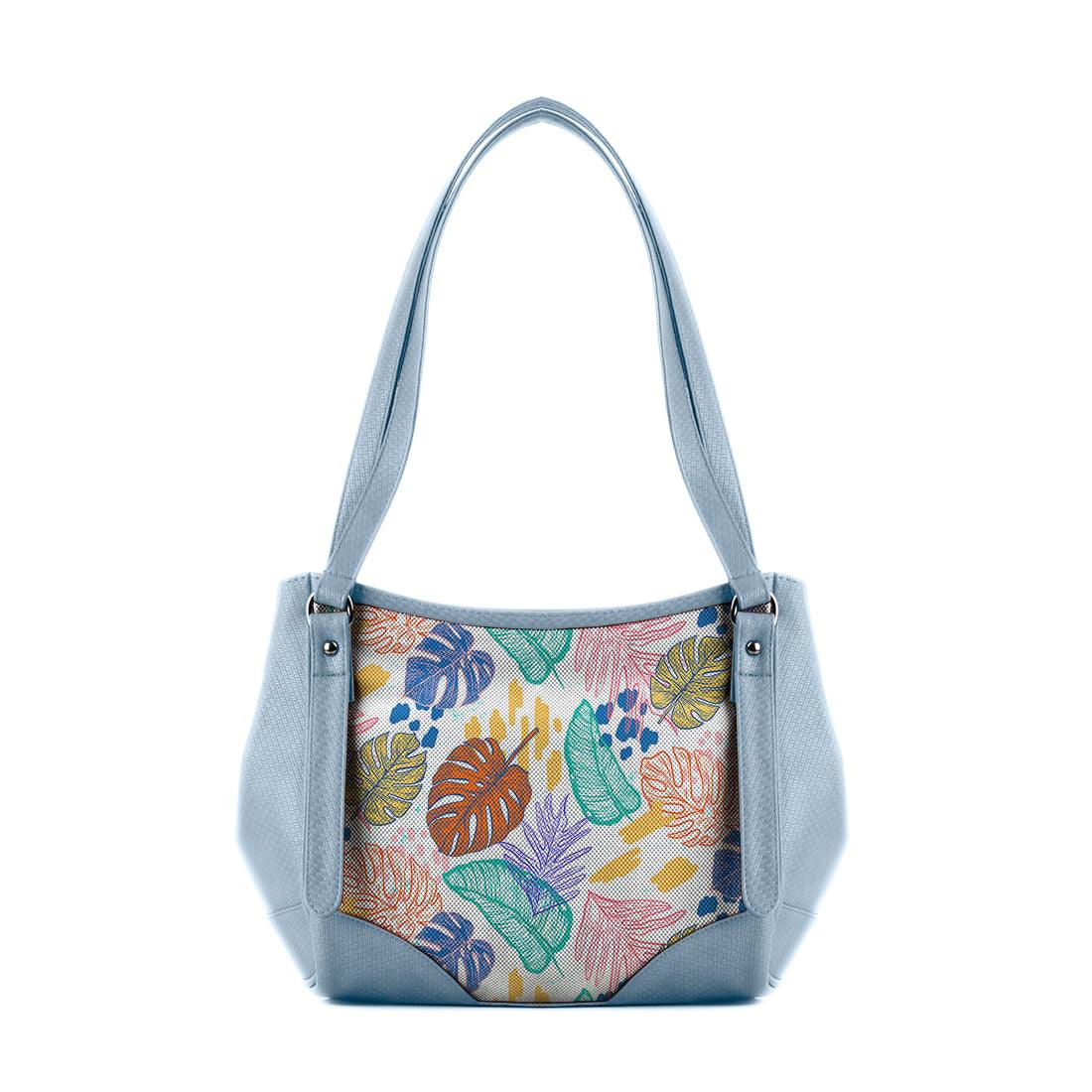 Blue Leather Tote Bag Floral - CANVAEGYPT