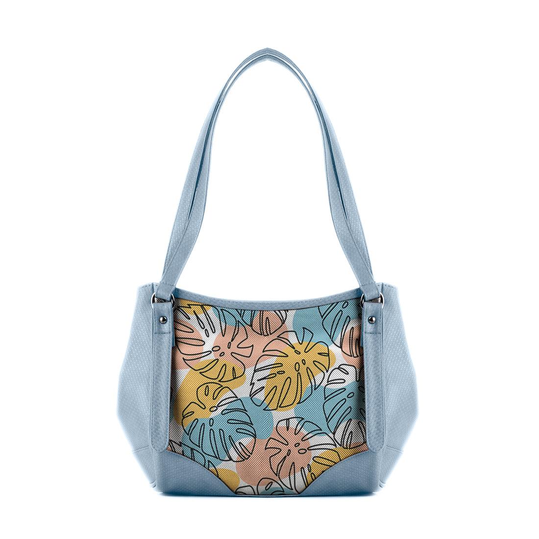Blue Leather Tote Bag Florals - CANVAEGYPT