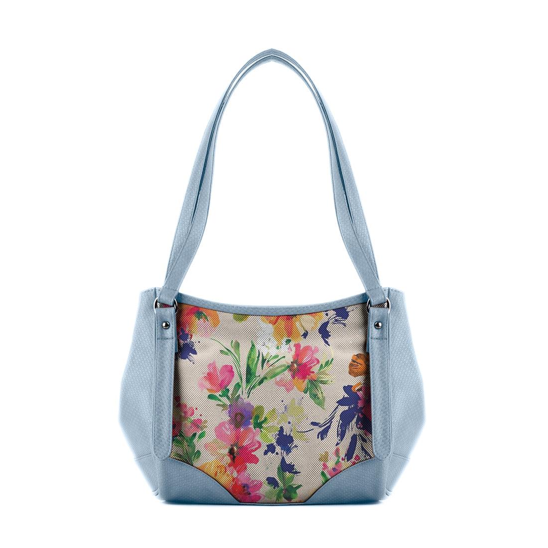 Blue Leather Tote Bag Flower - CANVAEGYPT