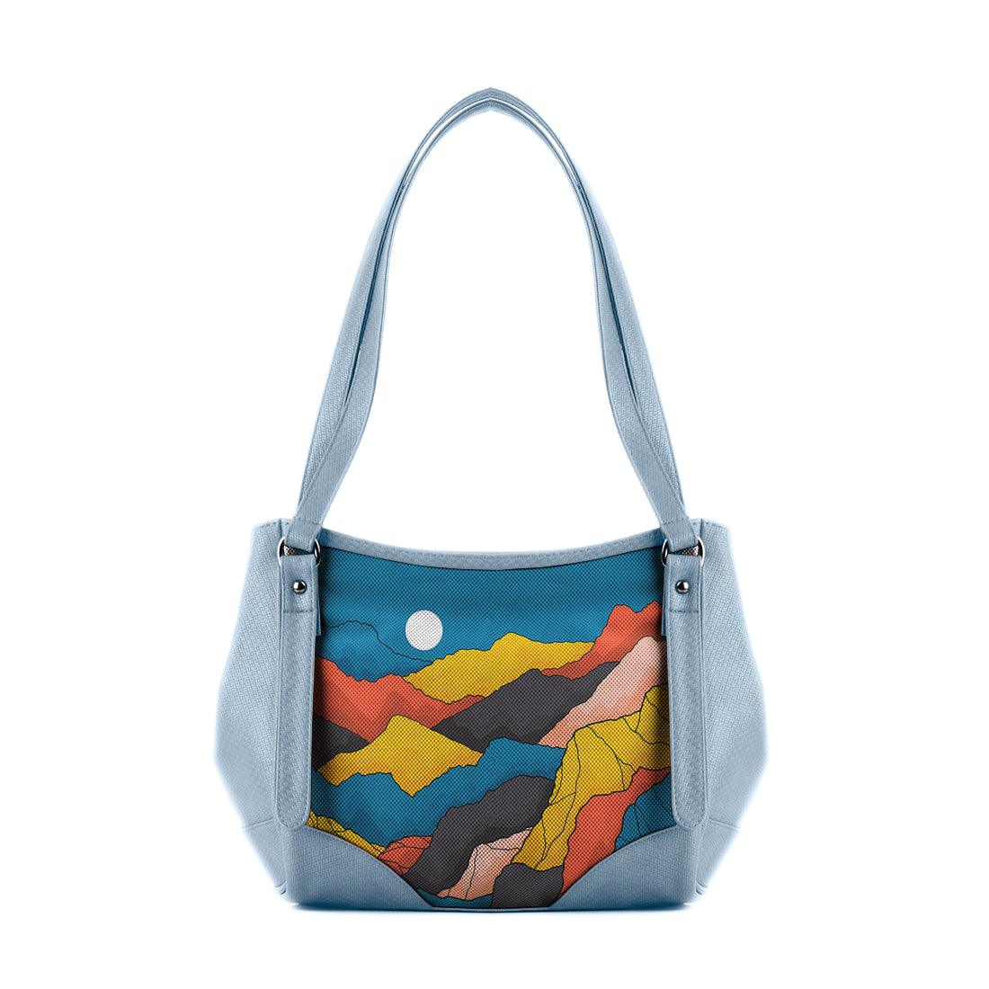 Blue Leather Tote Bag Mountain Fields - CANVAEGYPT