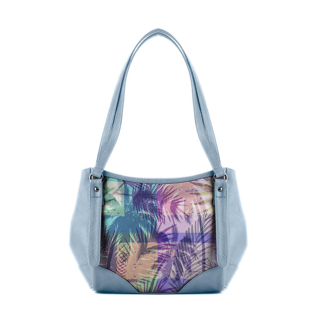 Blue Leather Tote Bag Palm Art - CANVAEGYPT