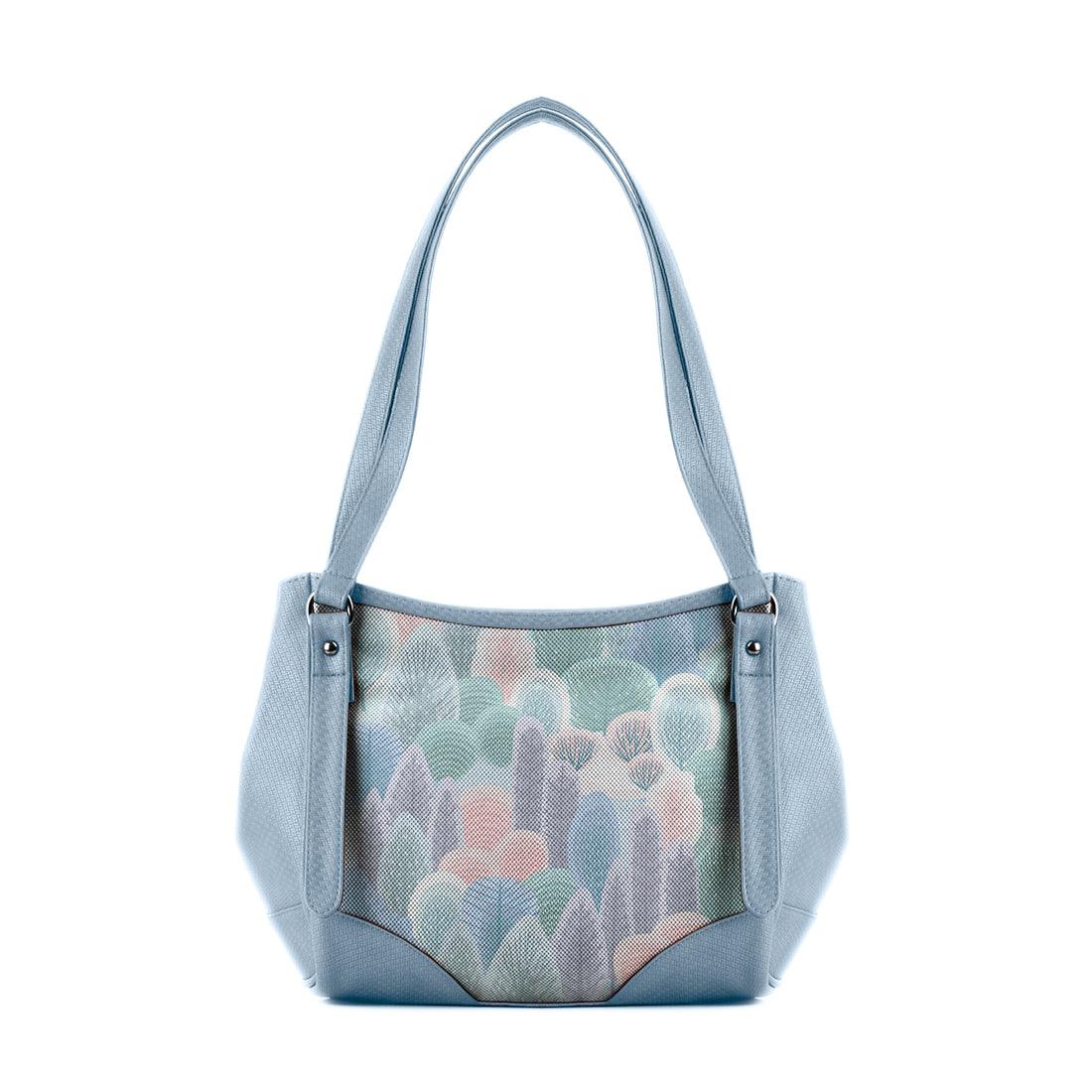 Blue Leather Tote Bag Prickly Pear - CANVAEGYPT