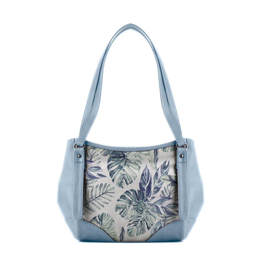 Blue Leather Tote Bag Watercolor Tropical - CANVAEGYPT