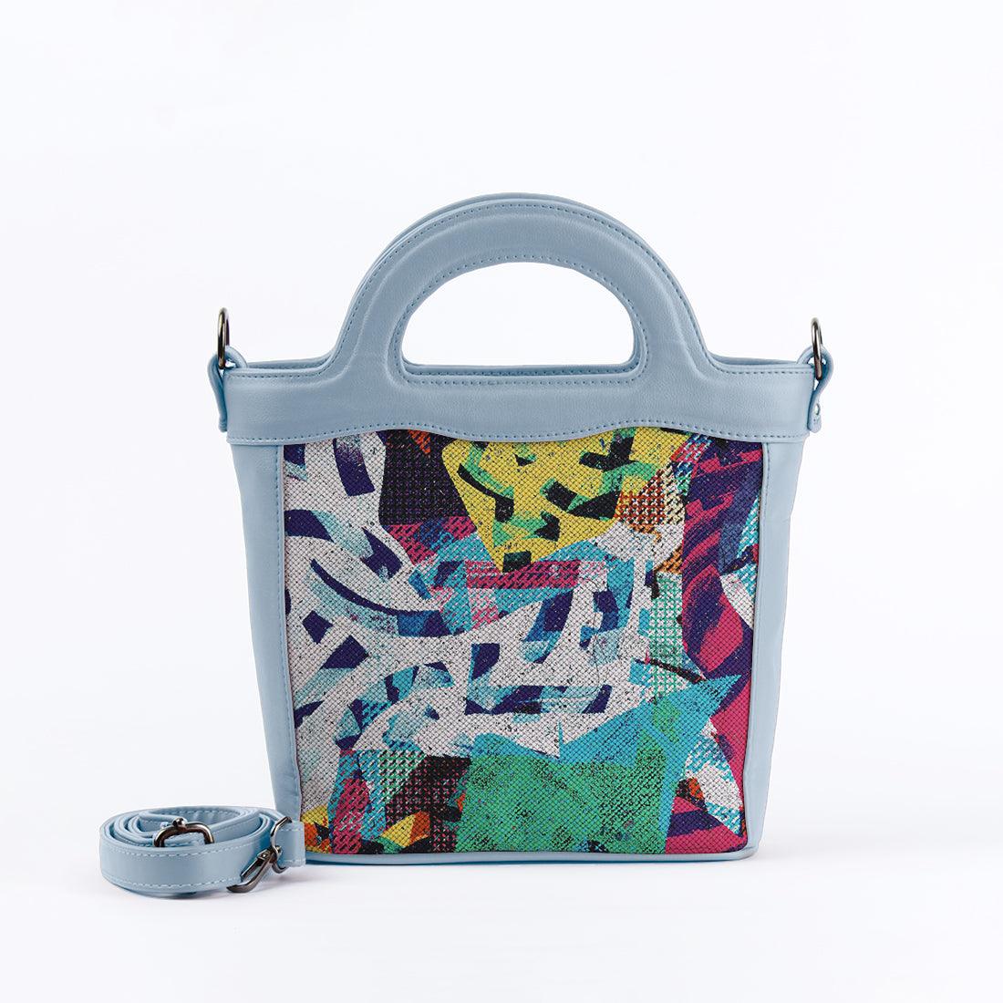 Blue Top Handle Handbag Abstract Paint - CANVAEGYPT