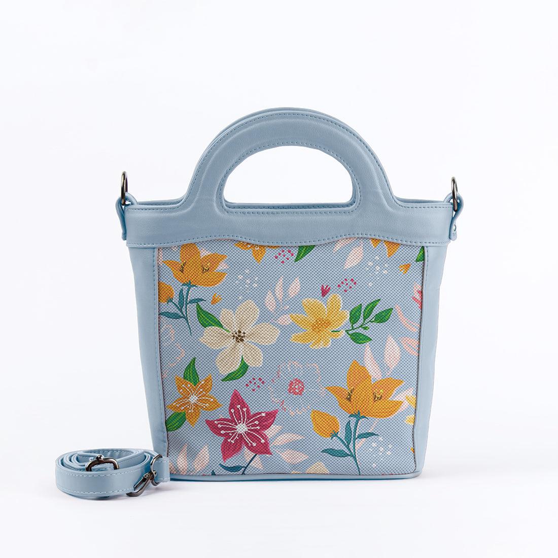 Blue Top Handle Handbag Blue Floral Art - CANVAEGYPT