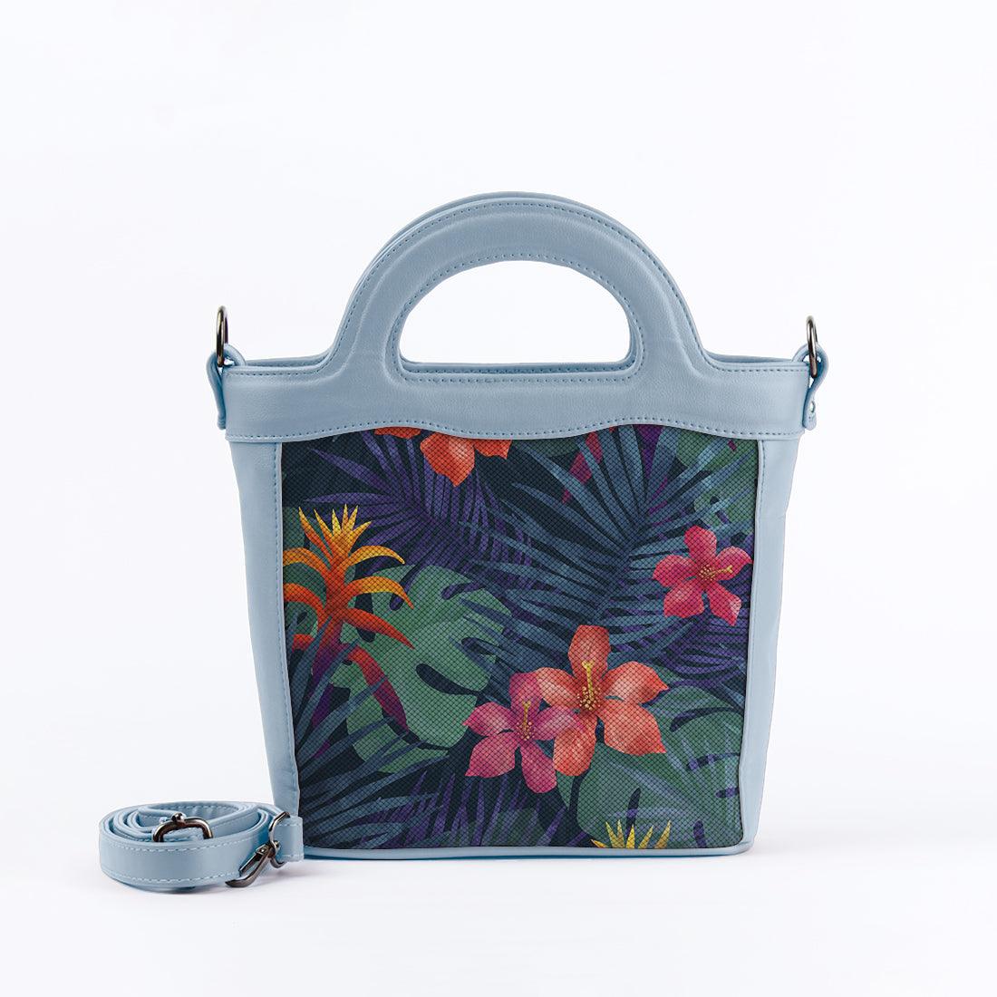 Blue Top Handle Handbag Dark Floral - CANVAEGYPT
