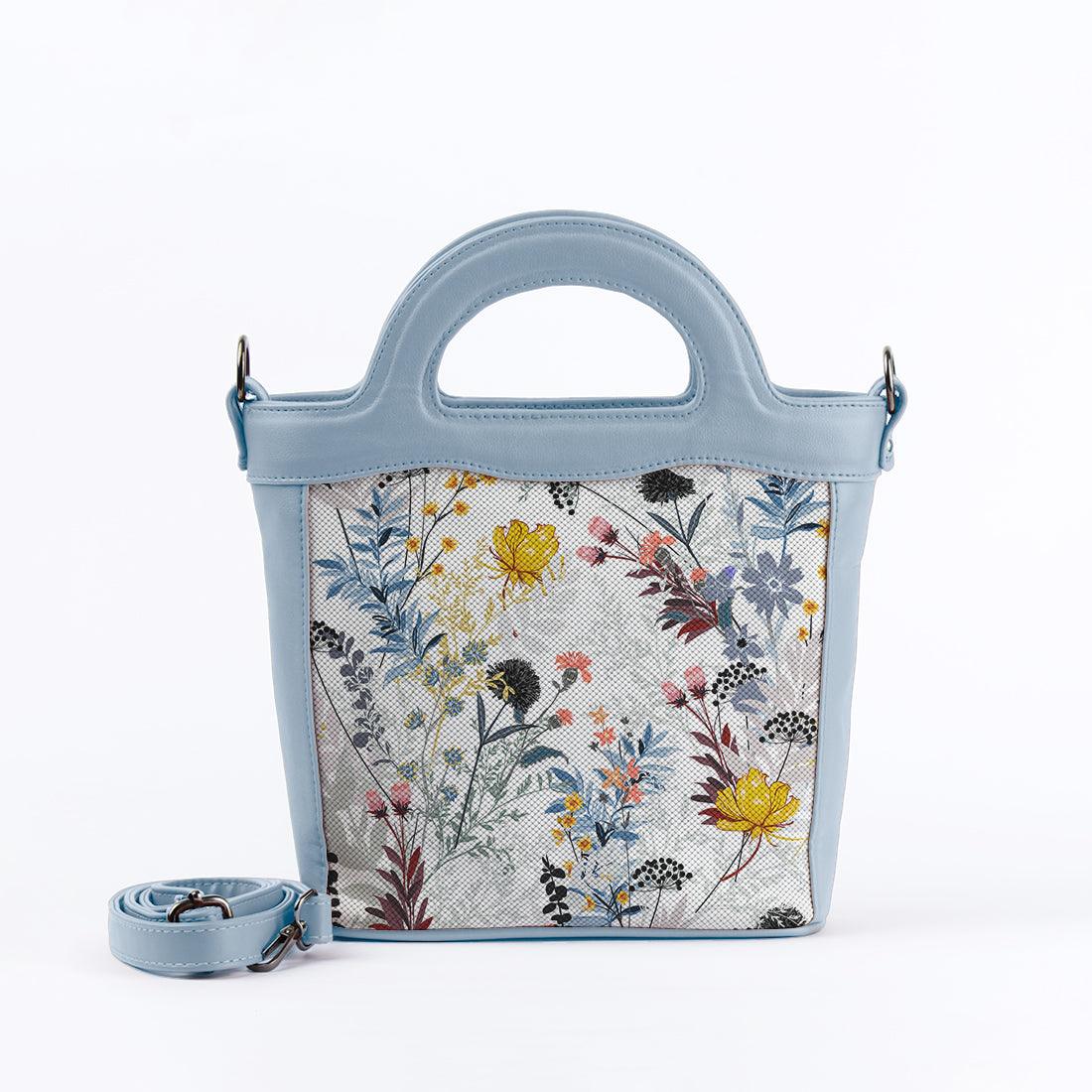 Blue Top Handle Handbag Floary - CANVAEGYPT
