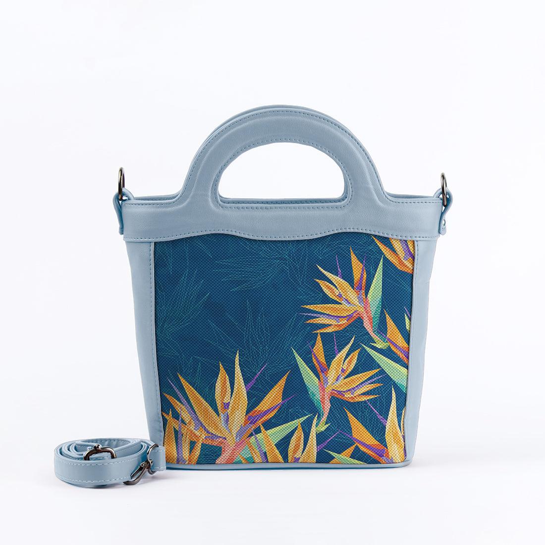 Blue Top Handle Handbag Floral Shades - CANVAEGYPT