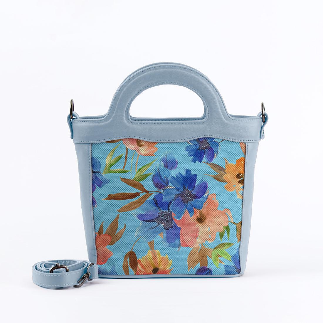 Blue Top Handle Handbag Floral in blue - CANVAEGYPT