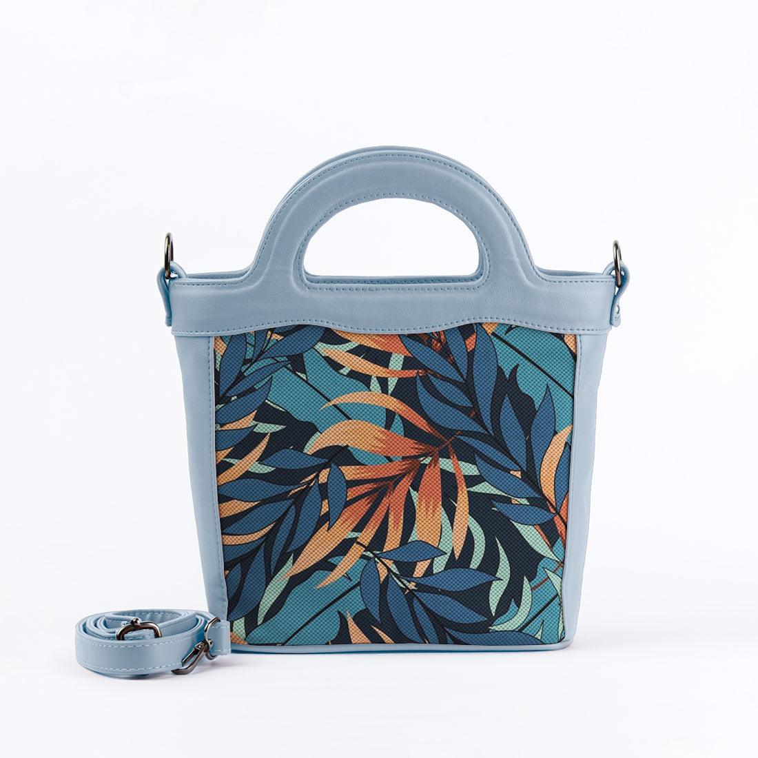 Blue Top Handle Handbag Leaves - CANVAEGYPT