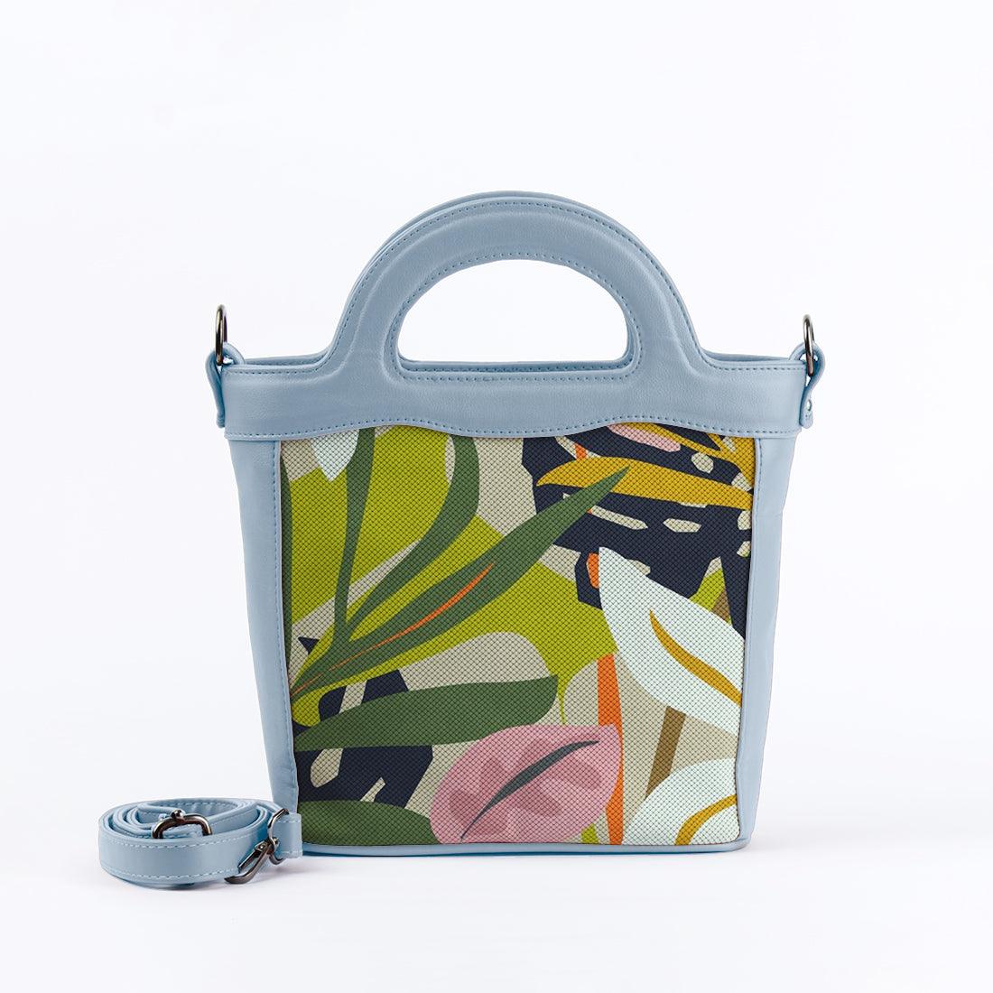 Blue Top Handle Handbag Leaves Abstract - CANVAEGYPT