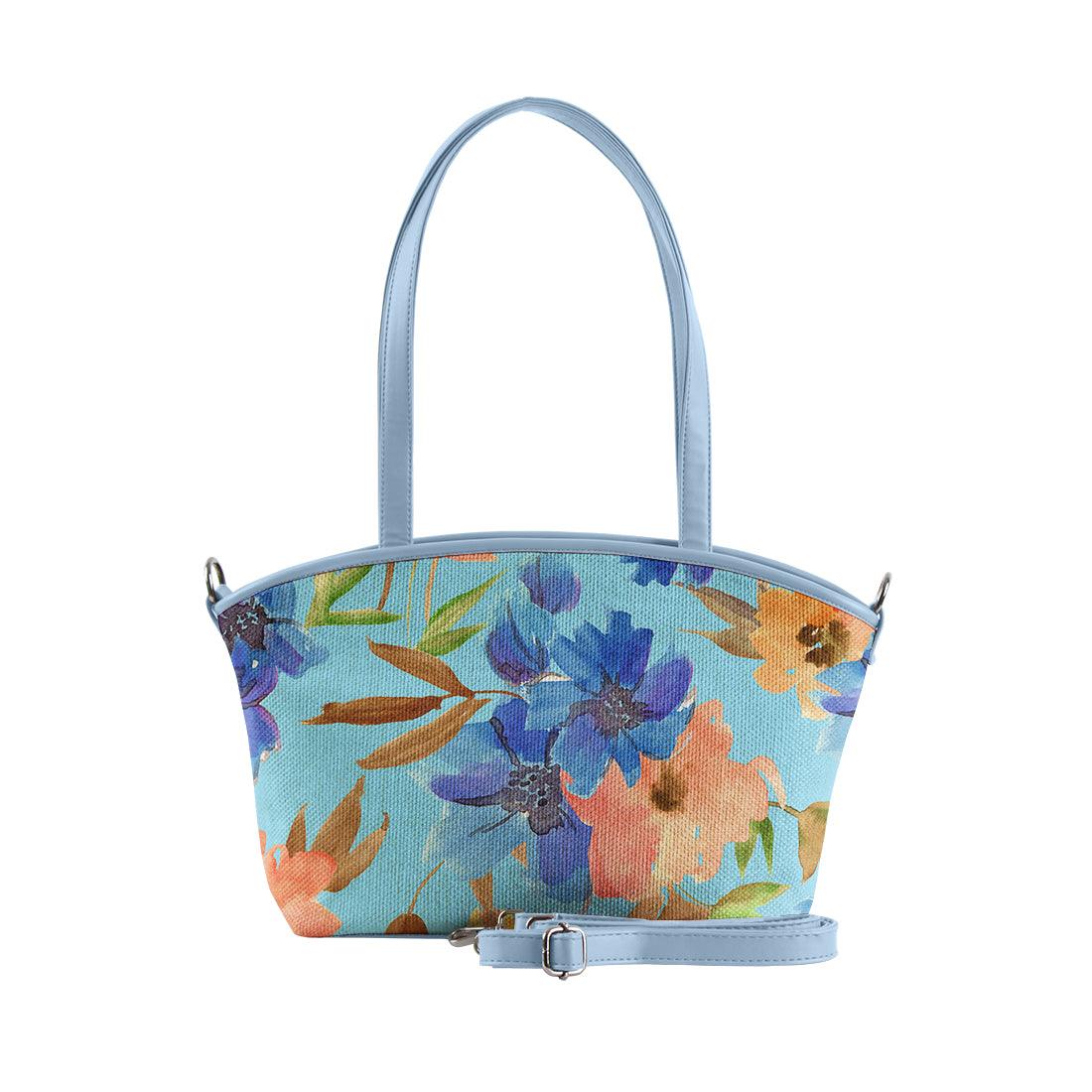 Blue Wide Tote Bag Floral in blue - CANVAEGYPT