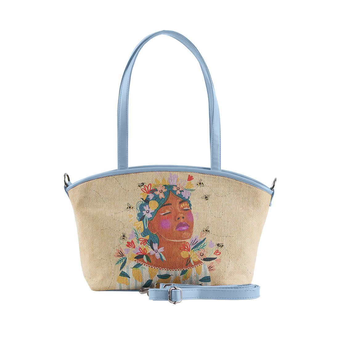 Blue Wide Tote Bag Save the bees - CANVAEGYPT