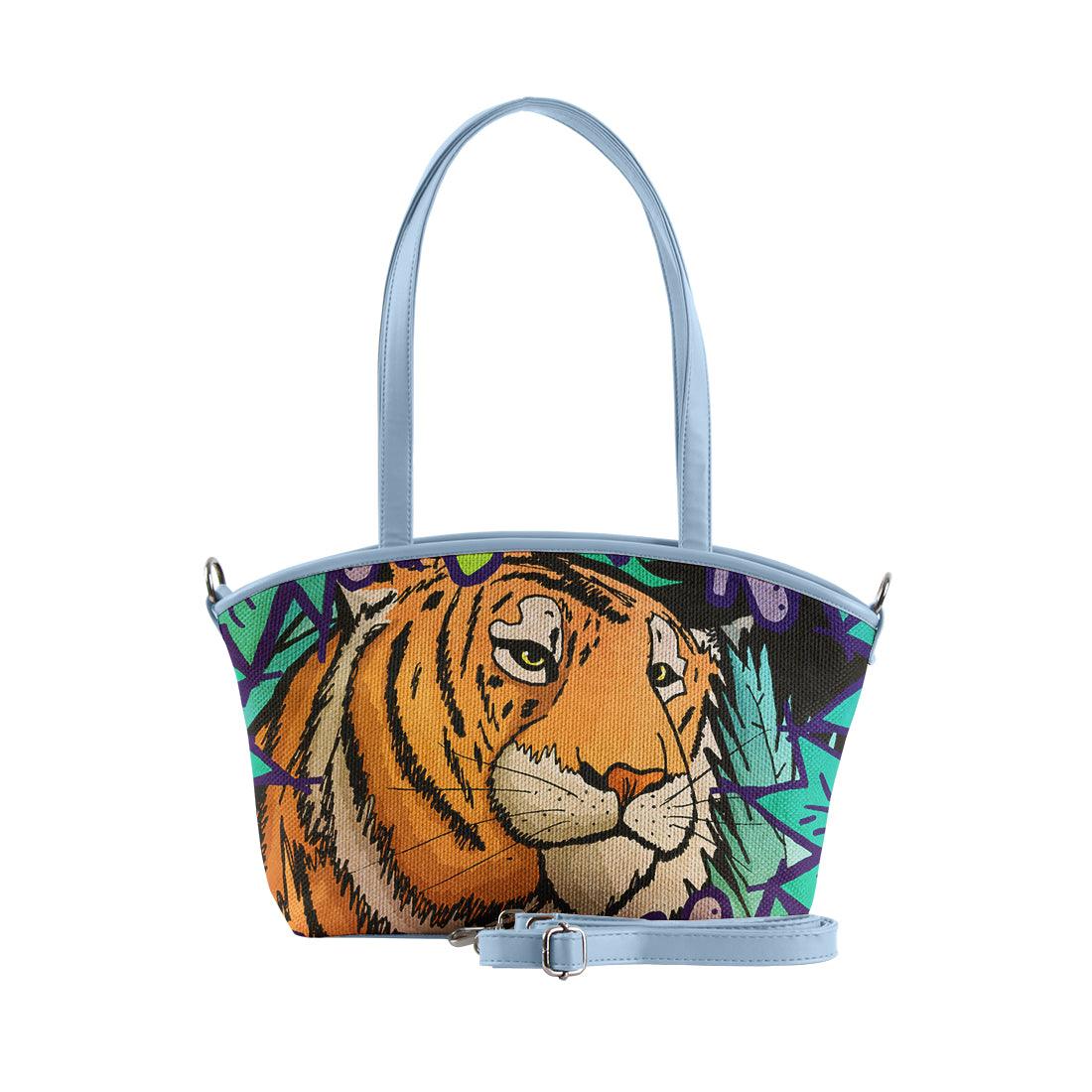 Blue Wide Tote Bag Tiger in the jungle - CANVAEGYPT