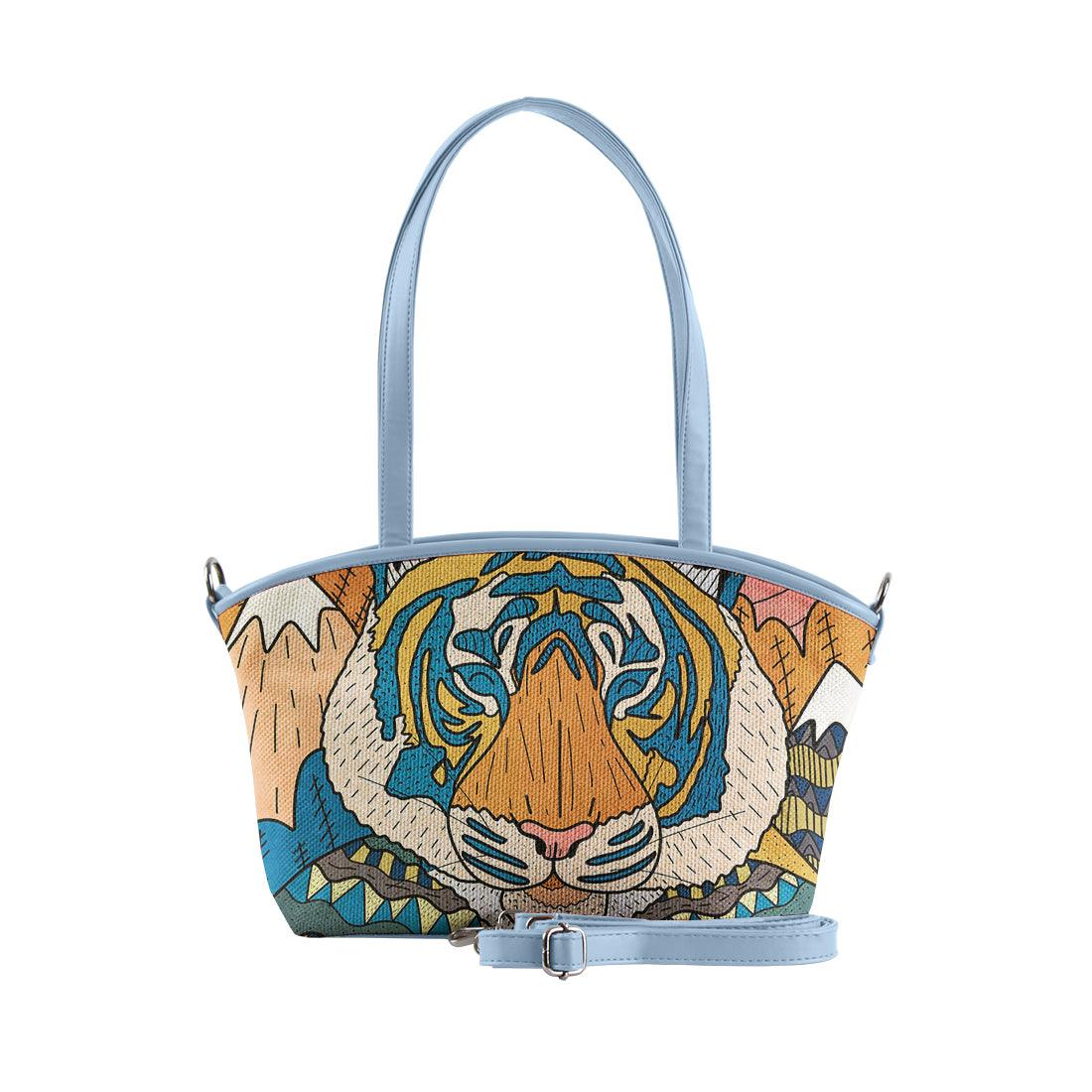 Blue Wide Tote Bag Tiger in the mountains - CANVAEGYPT