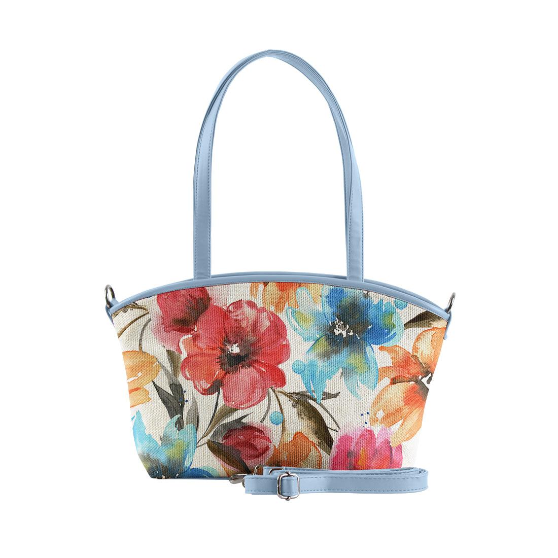 Blue Wide Tote Bag White Floral - CANVAEGYPT