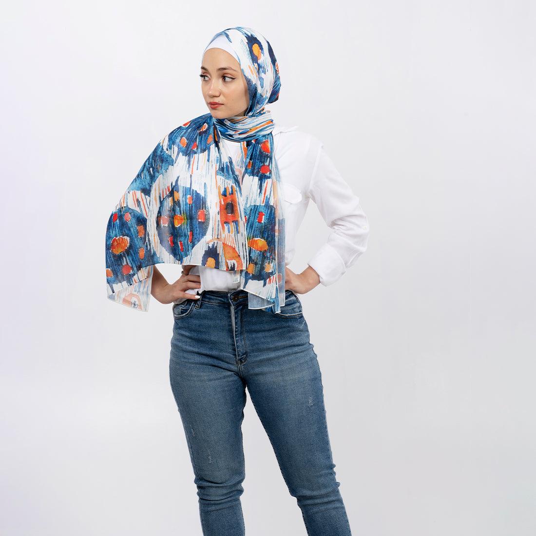 Hijab Scarf Blue circle - CANVAEGYPT