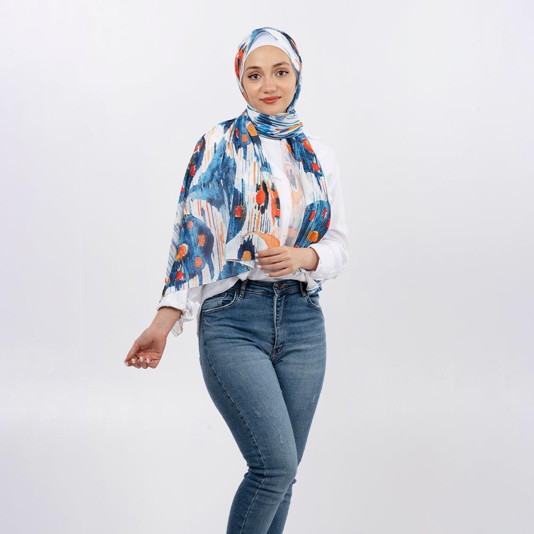 Hijab Scarf Blue circle - CANVAEGYPT
