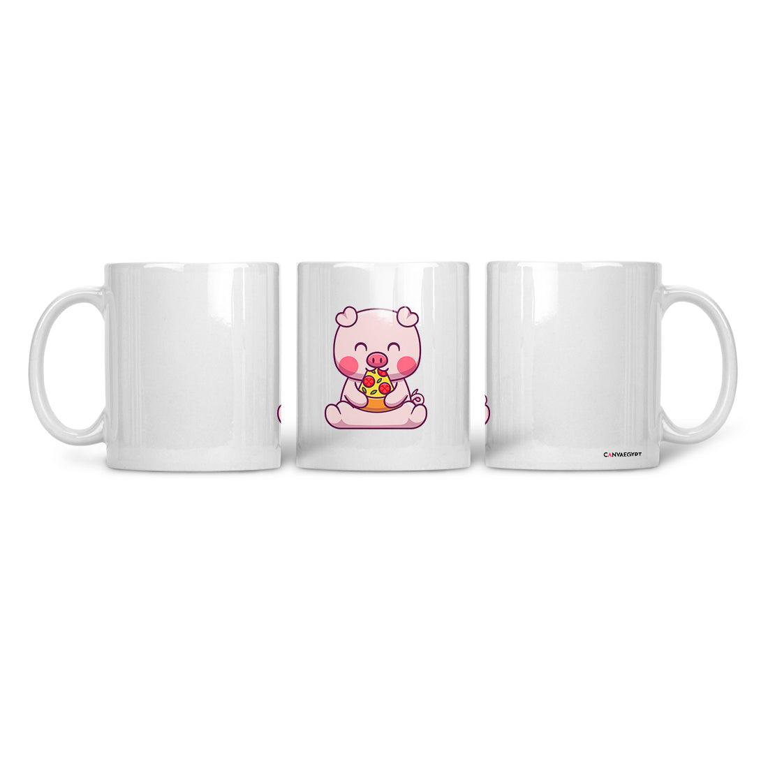 Ceramic Mug Cute Pig Eating Pizza - CANVAEGYPT