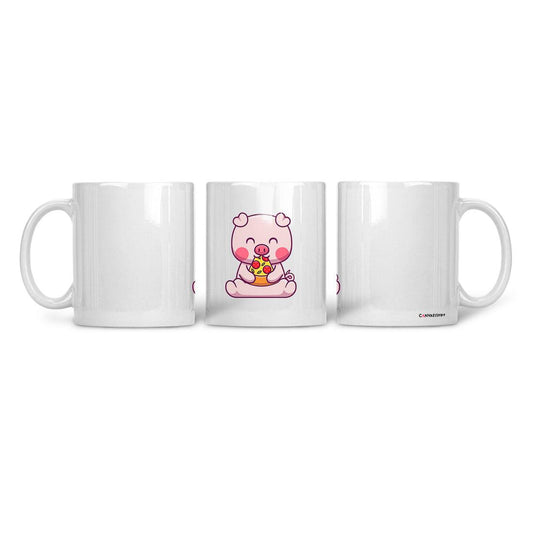 Ceramic Mug Cute Pig Eating Pizza - CANVAEGYPT