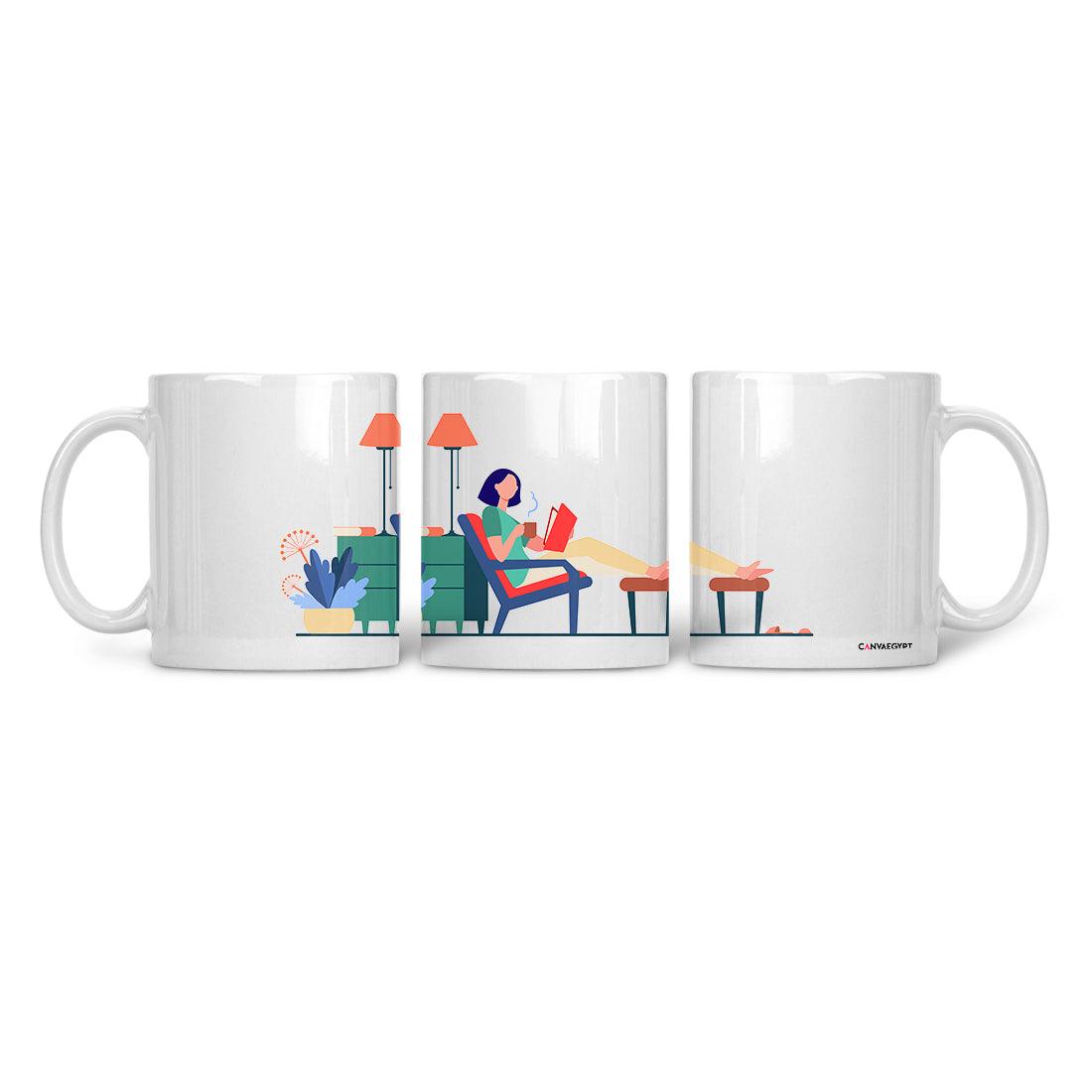 Ceramic Mug Reading with coffee - CANVAEGYPT