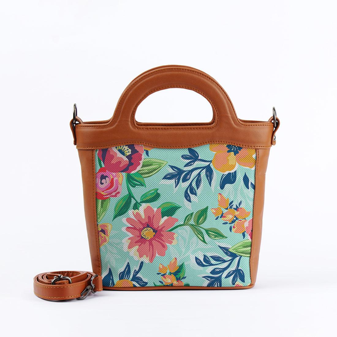 Havana Top Handle Handbag Cyan Floral - CANVAEGYPT