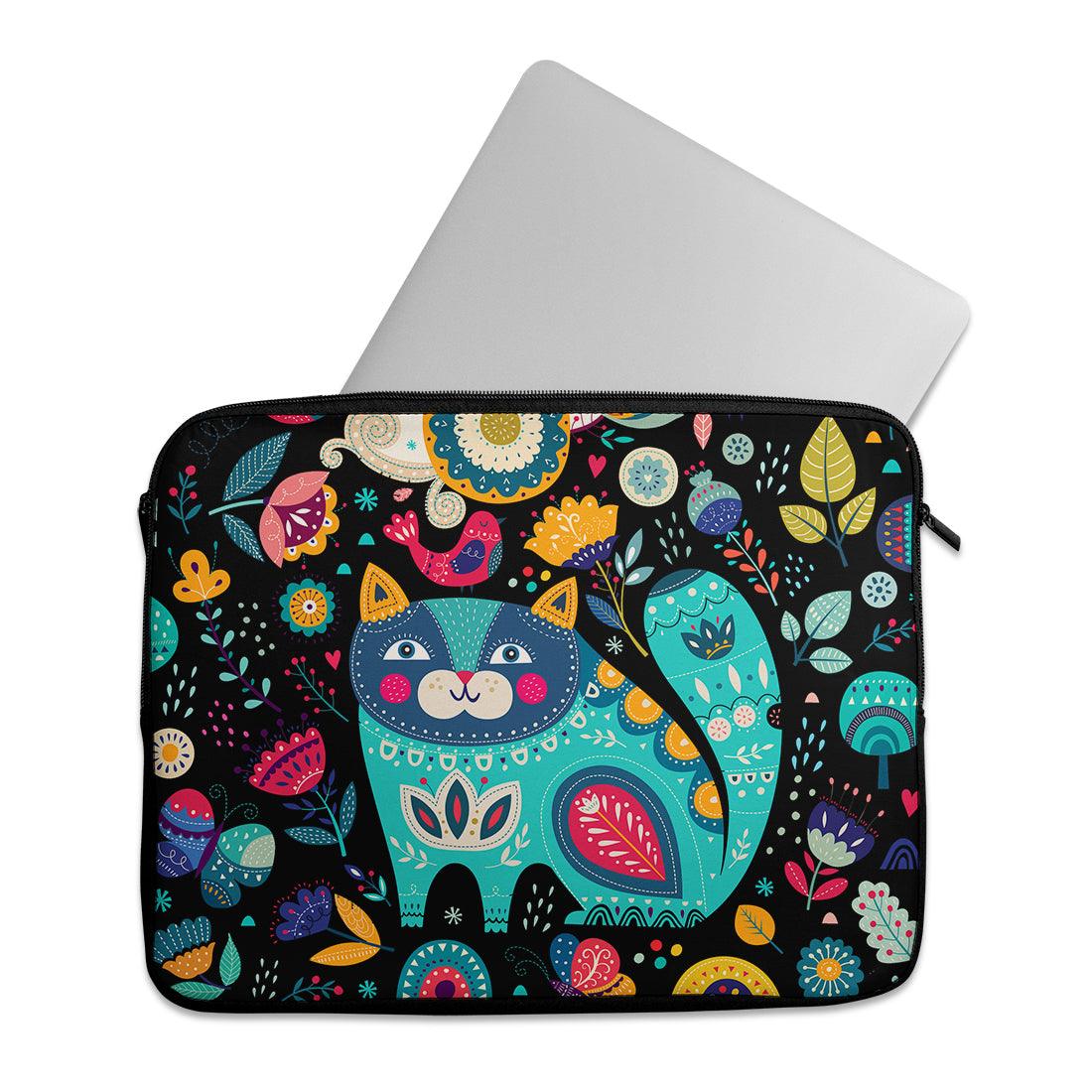 Laptop Sleeve Cat and Flowers - CANVAEGYPT