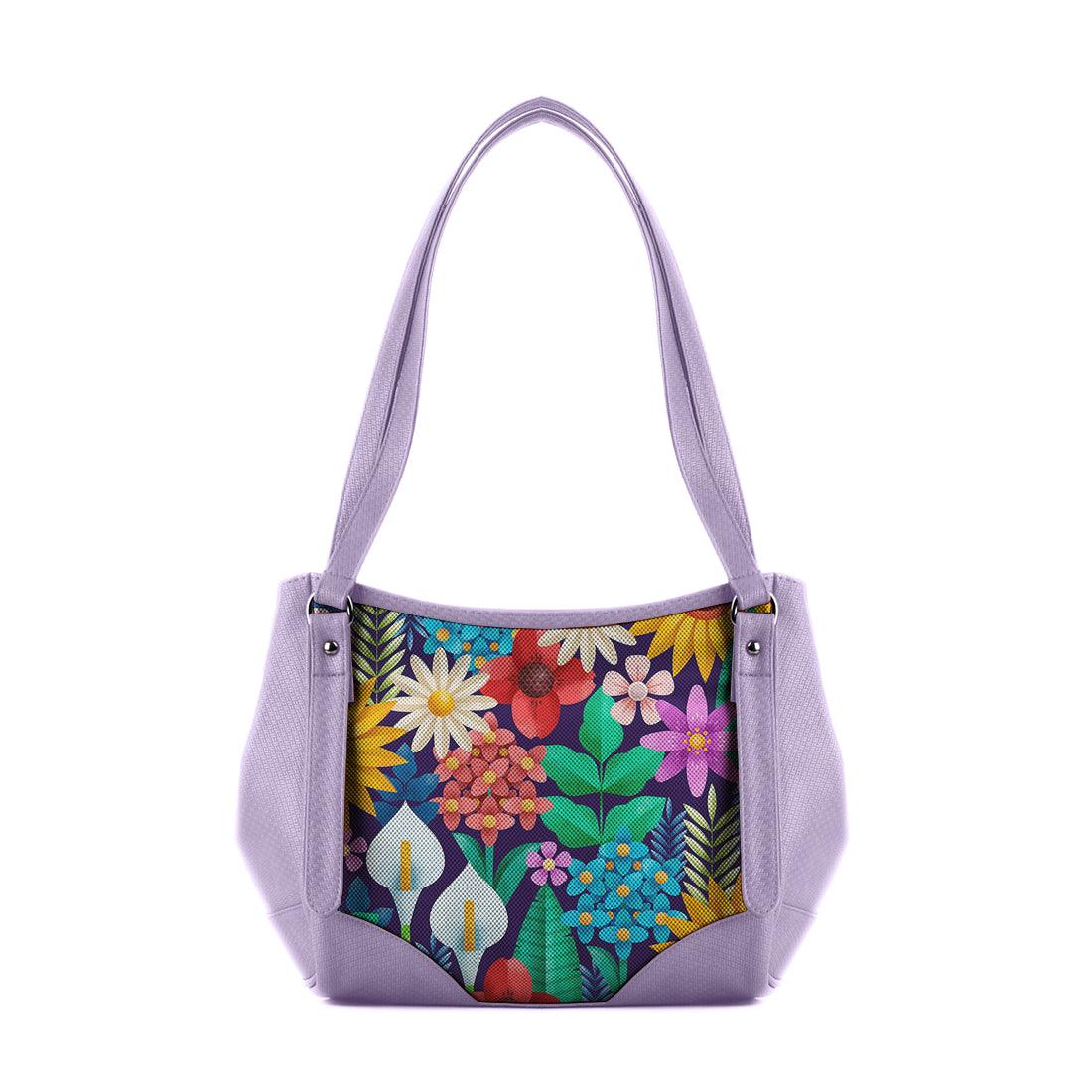 Lavender Leather Tote Bag Standing Flowers - CANVAEGYPT