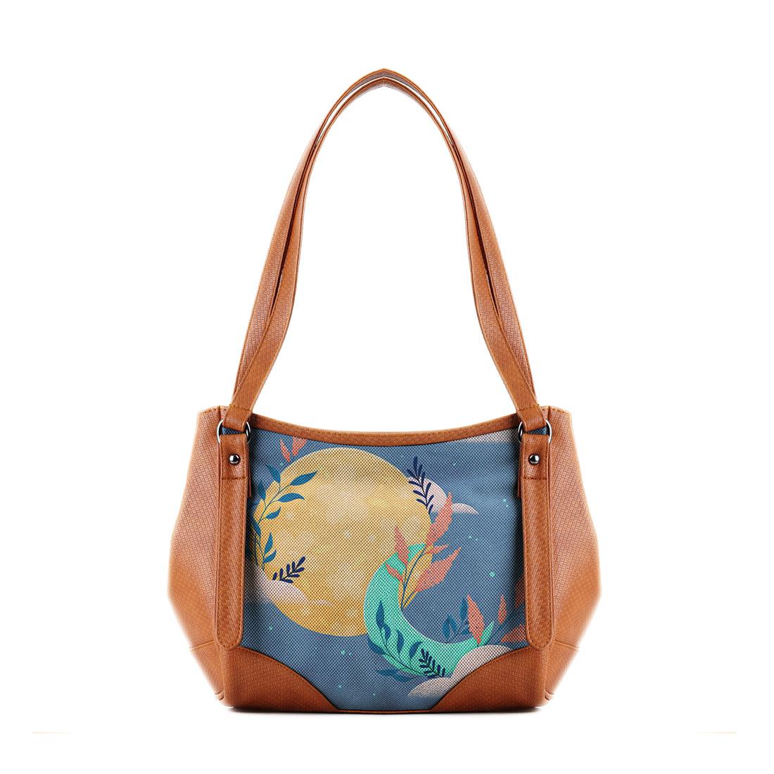 Leather Tote Bag Floral Sun and Moon - CANVAEGYPT