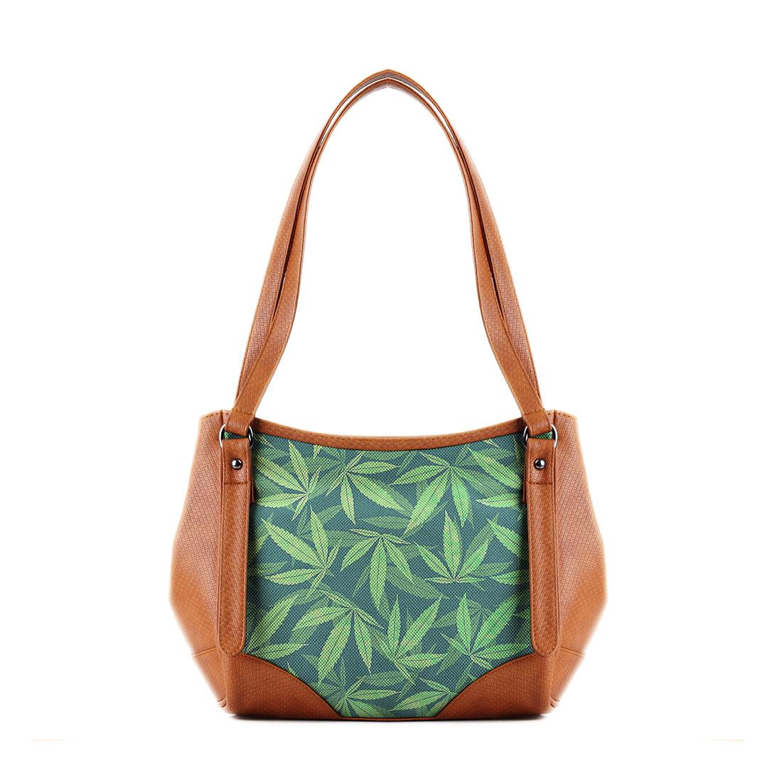 Leather Tote Bag Green Leaves - CANVAEGYPT