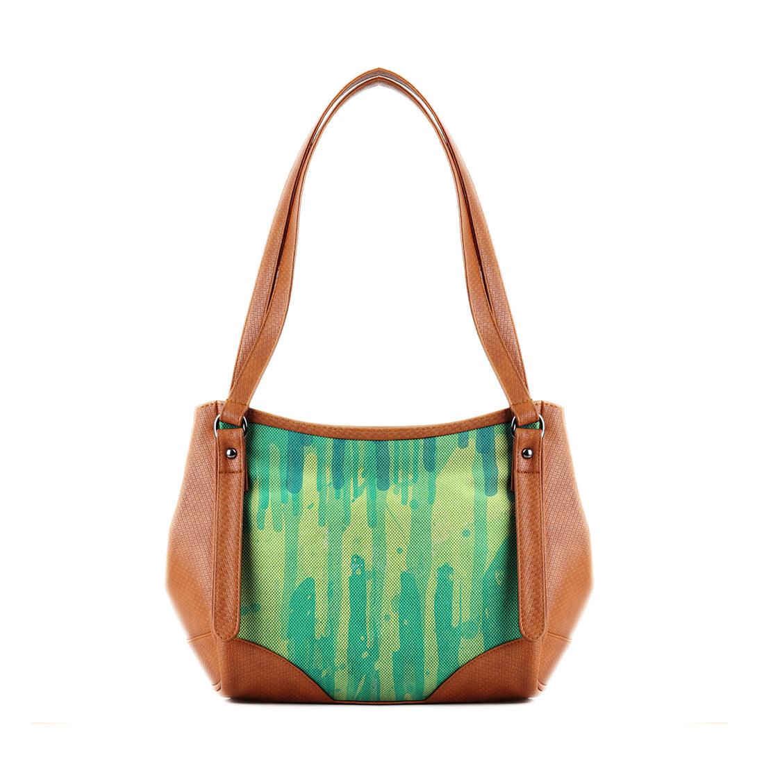 Leather Tote Bag Green Lines
