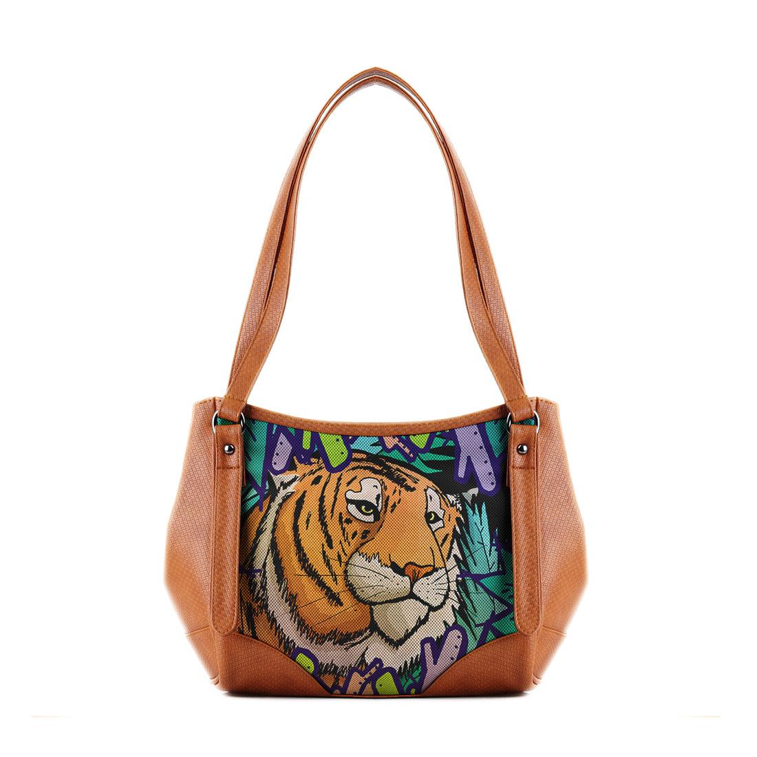 Leather Tote Bag Tiger in the jungle - CANVAEGYPT