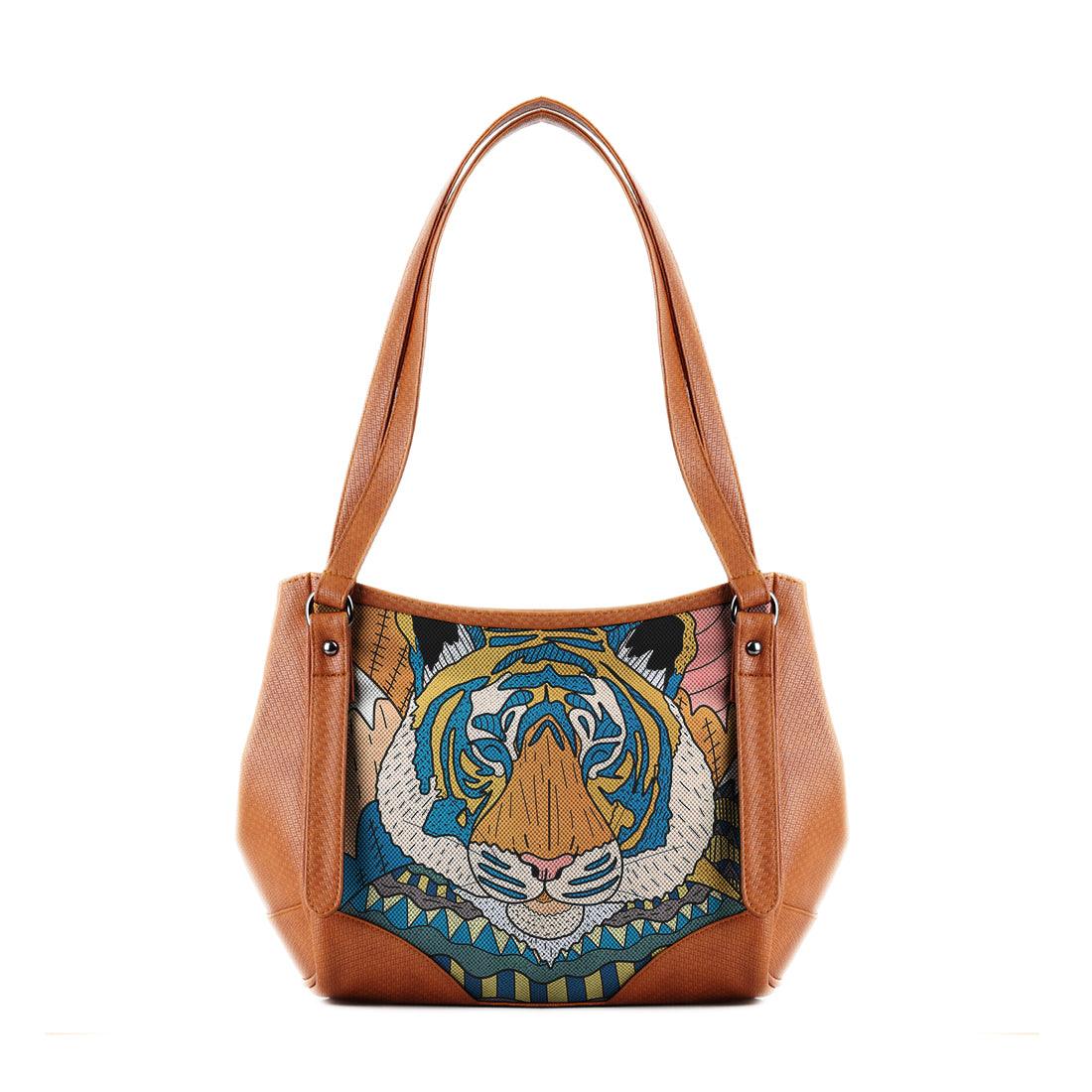 Leather Tote Bag Tiger in the mountains
