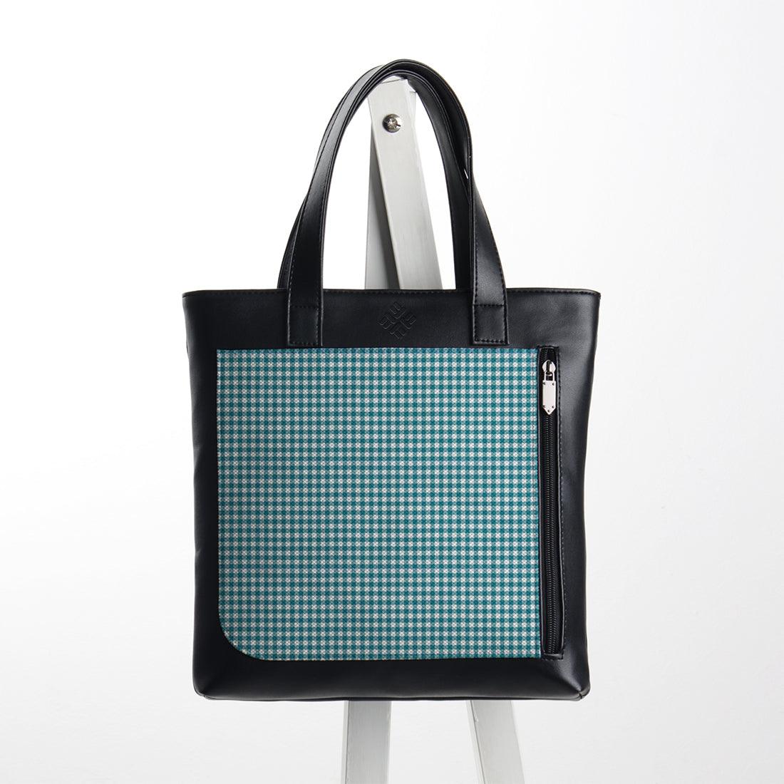 Leather Tote bag Blue Check - CANVAEGYPT