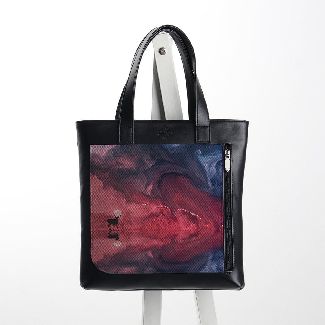 Leather Tote bag Deer Moon Abstract - CANVAEGYPT