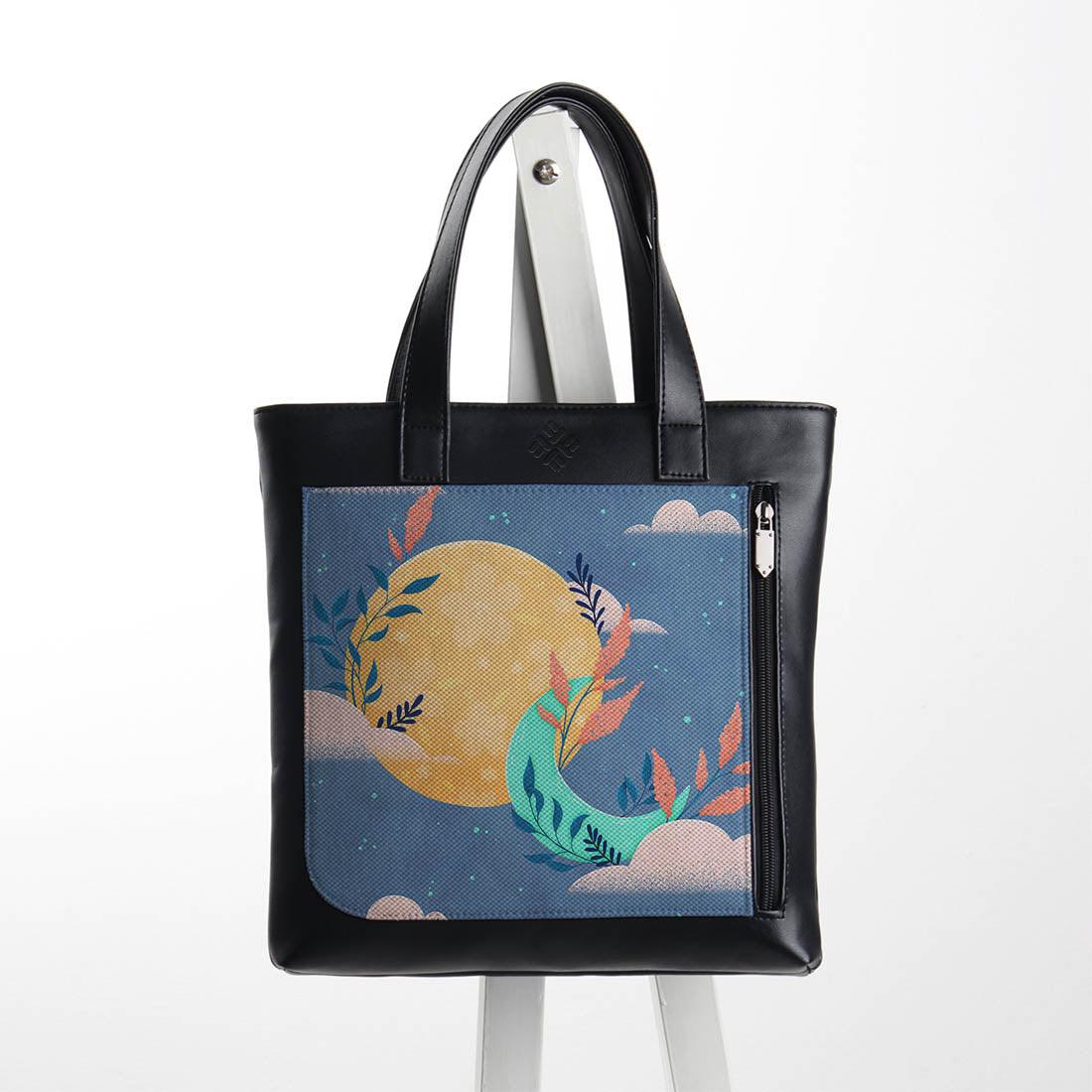Leather Tote bag Floral Sun and Moon