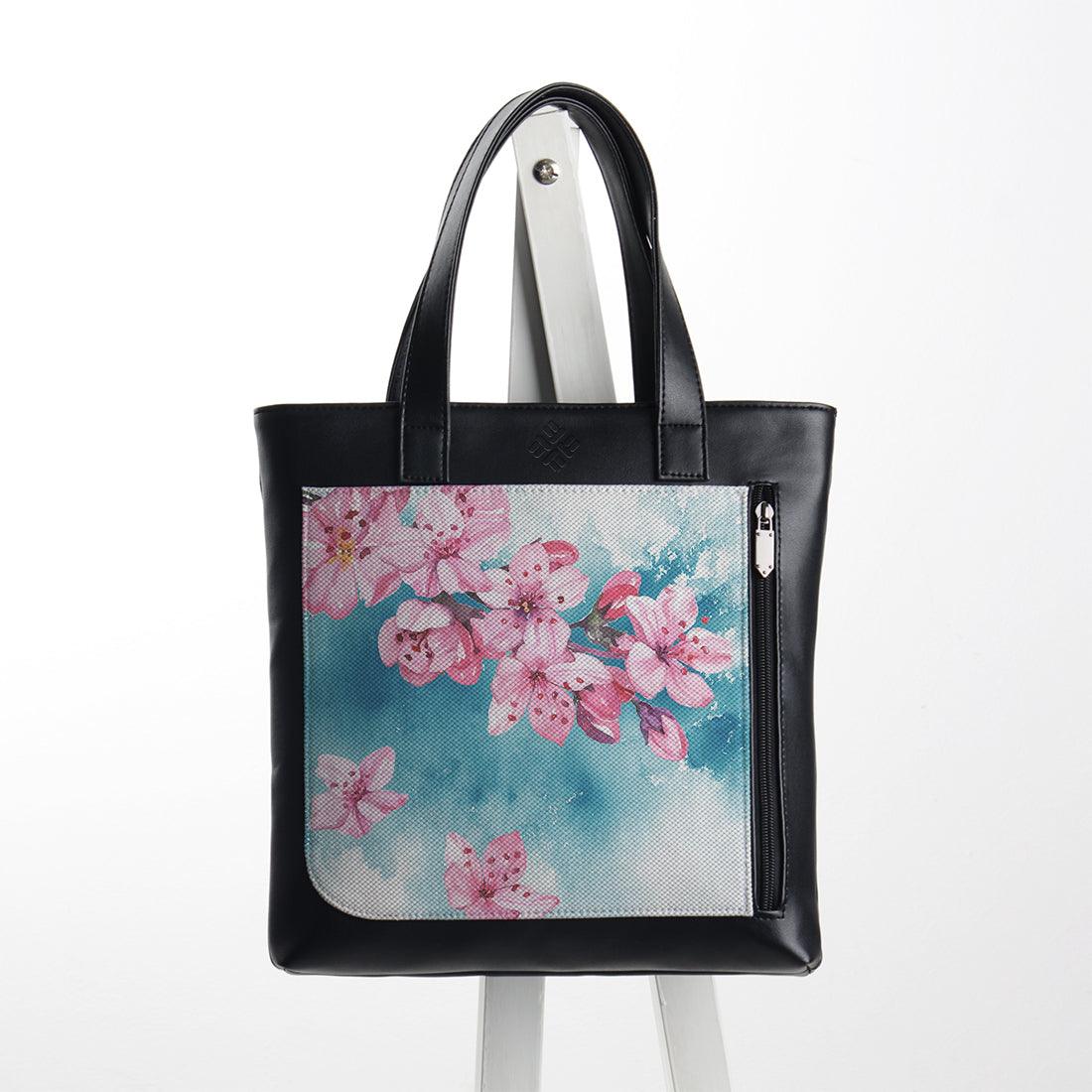 Leather Tote bag Flowers Art