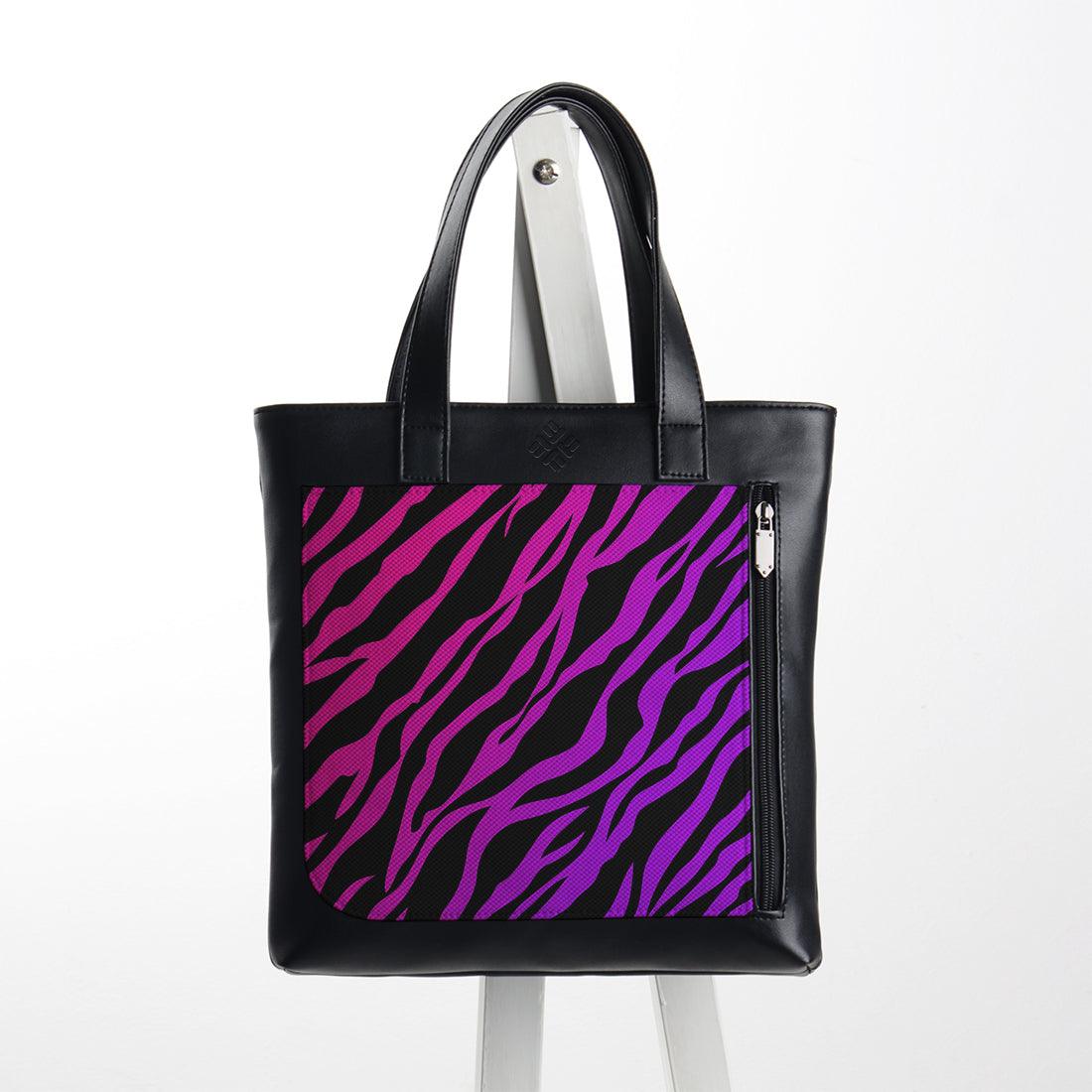 Leather Tote bag Purple pink zebra - CANVAEGYPT