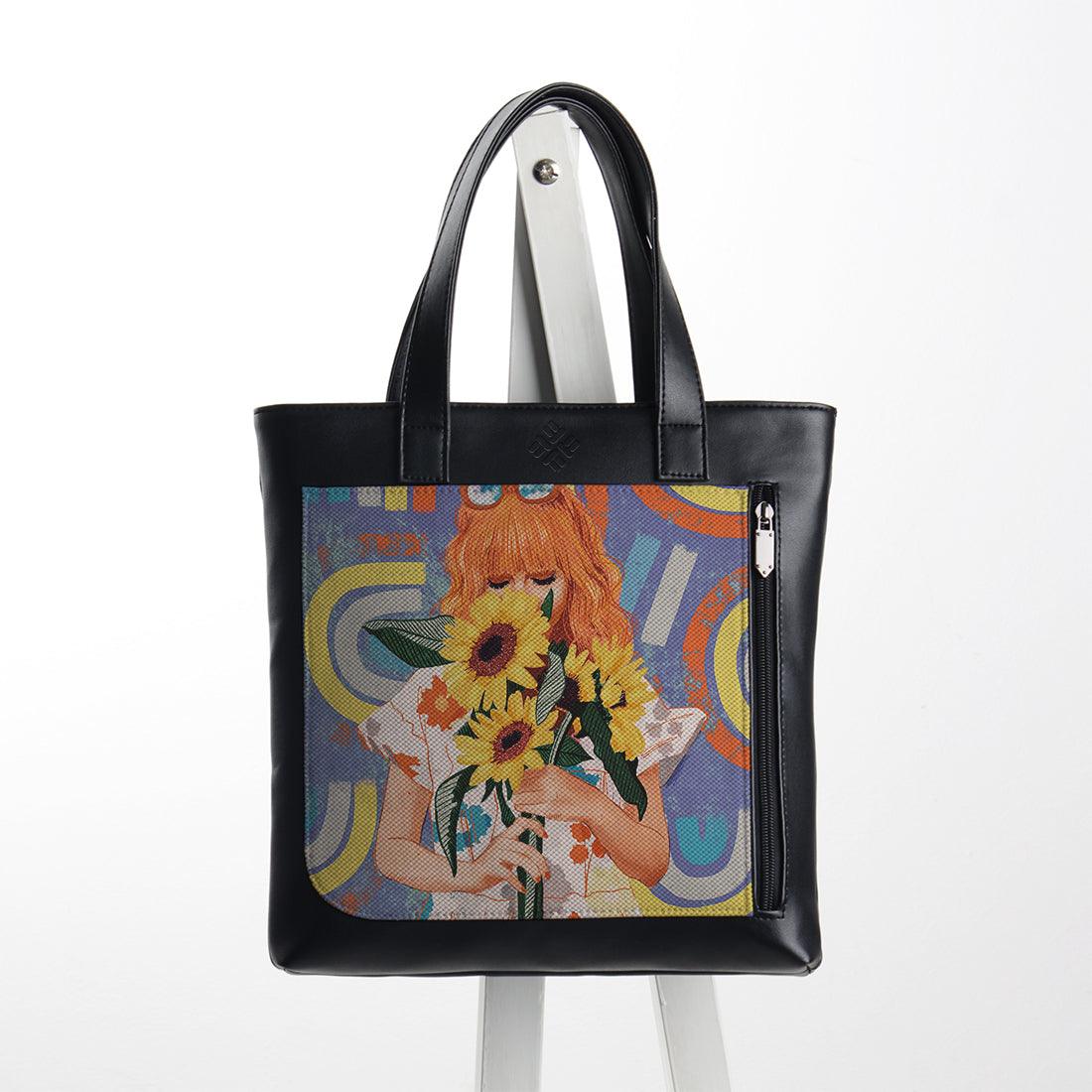 Leather Tote bag Sunflower Girl - CANVAEGYPT