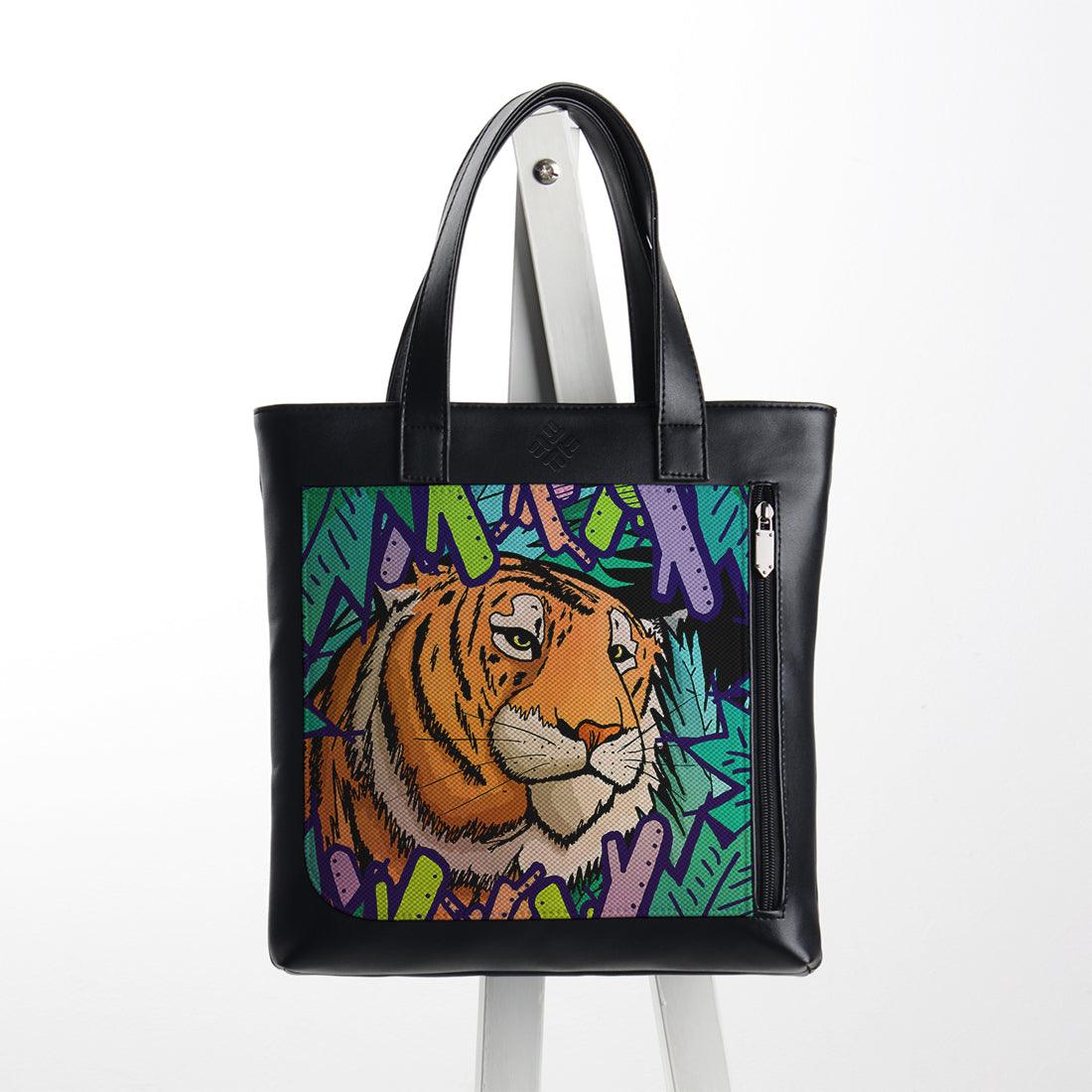 Leather Tote bag Tiger in the jungle - CANVAEGYPT