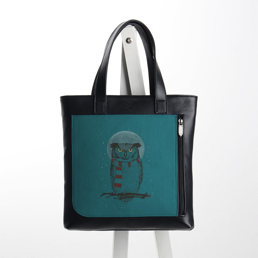 Leather Tote bag Winter owl