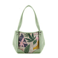 Mint Green Leather Tote Bag Leafs