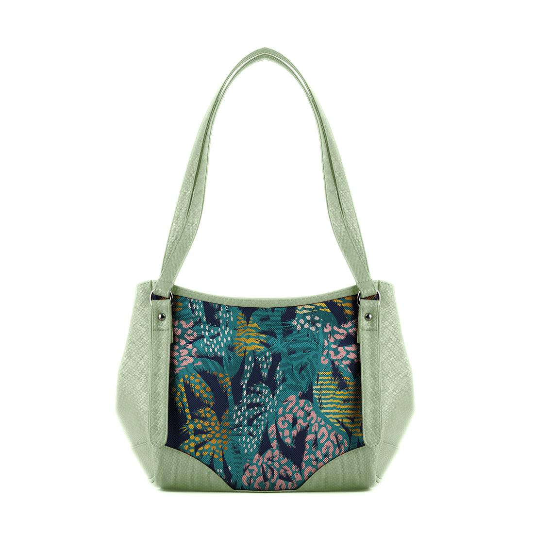 Mint Green Leather Tote Bag Palm Art - CANVAEGYPT