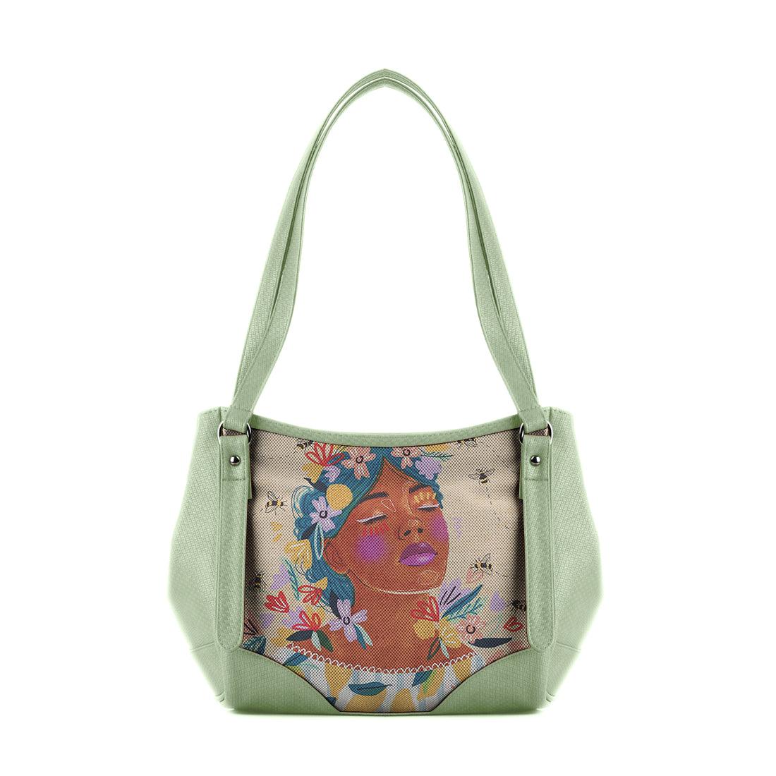Mint Green Leather Tote Bag Save The Bees - CANVAEGYPT