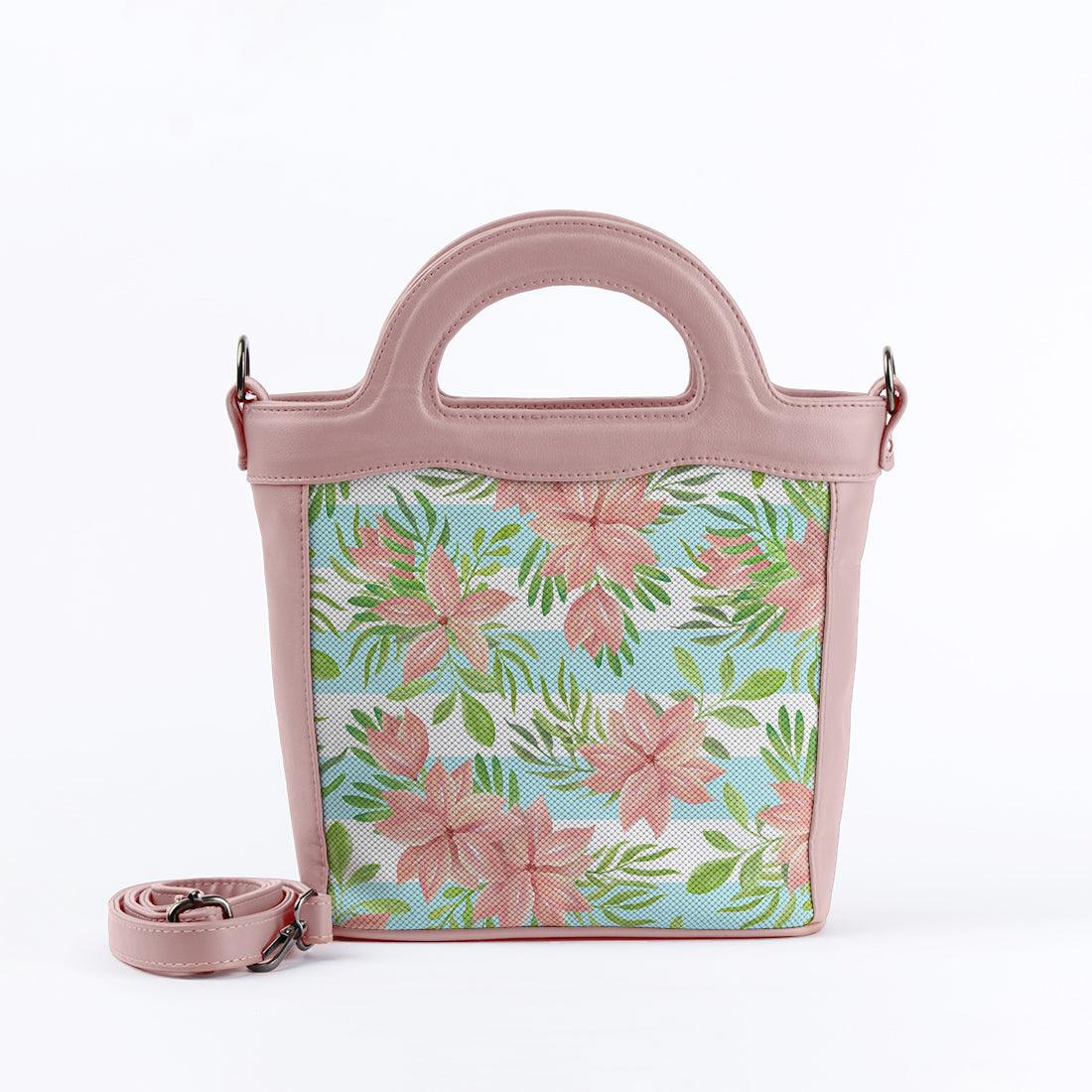 Rose Top Handle Handbag Floral Blue Lines - CANVAEGYPT