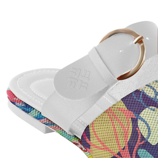 White Buckle Slide Slipper Standing Flowers - CANVAEGYPT