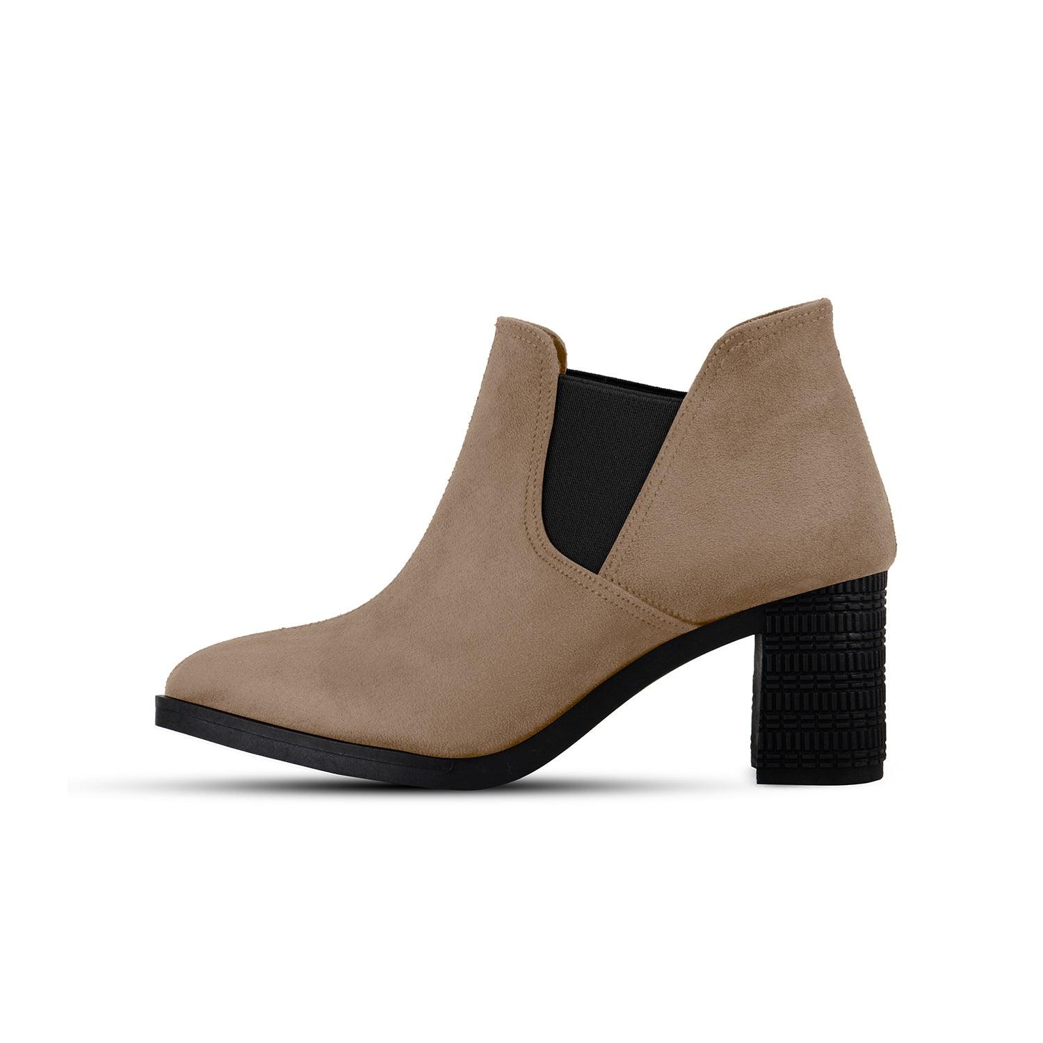 Tan Slit Heeled Bootie - CANVAEGYPT