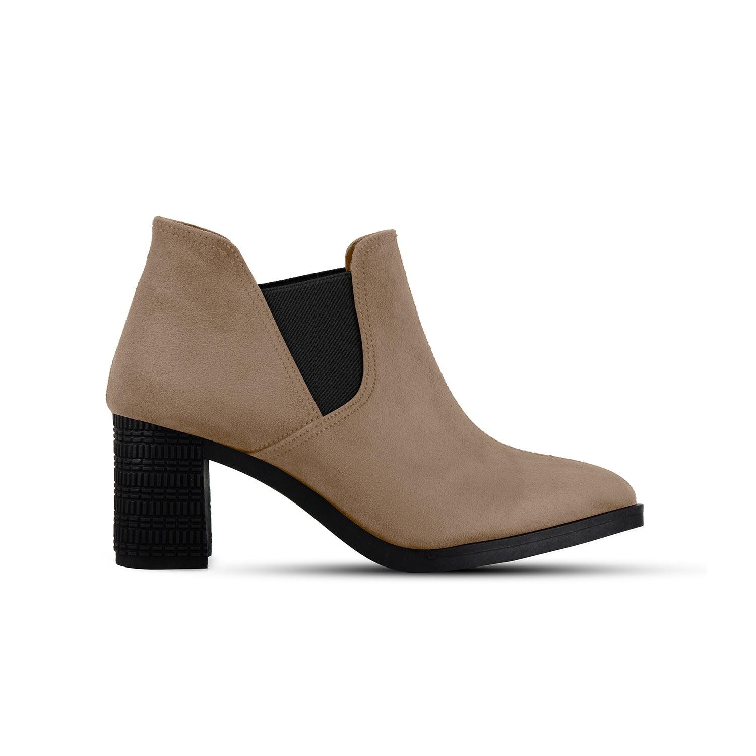 Tan Slit Heeled Bootie - CANVAEGYPT