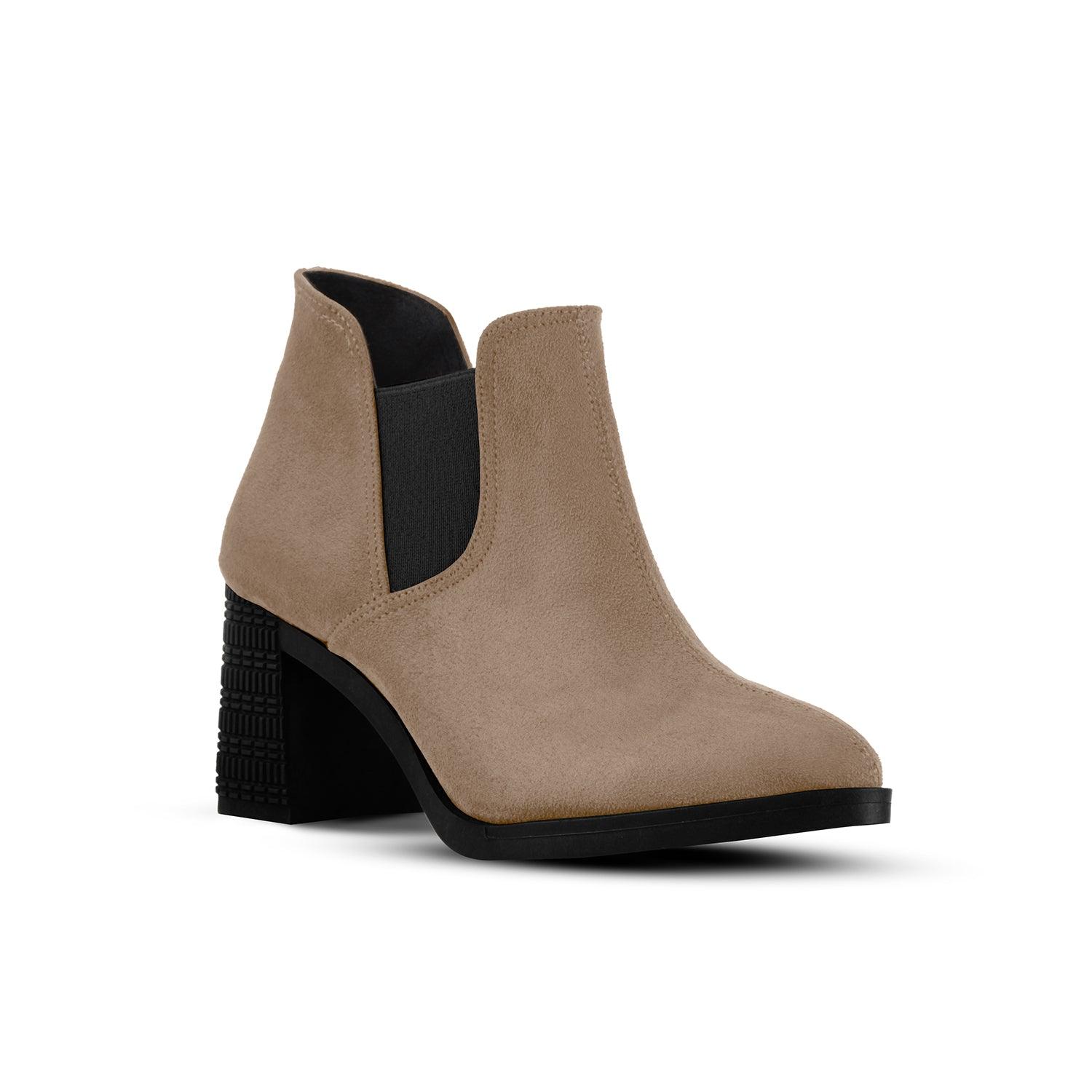 Tan Slit Heeled Bootie - CANVAEGYPT